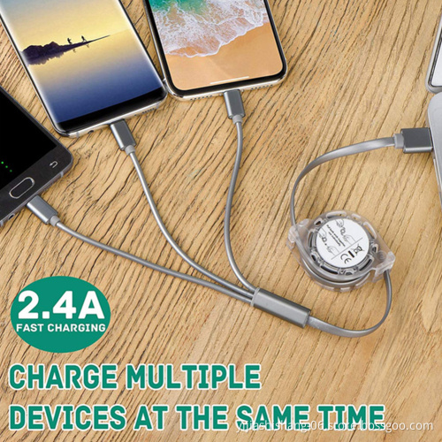 Free Shipping Sample Micro Usb Cable 3 in 1 Retractable Type c Fast Charger Charging Data Cables Usb Cable For Iphone